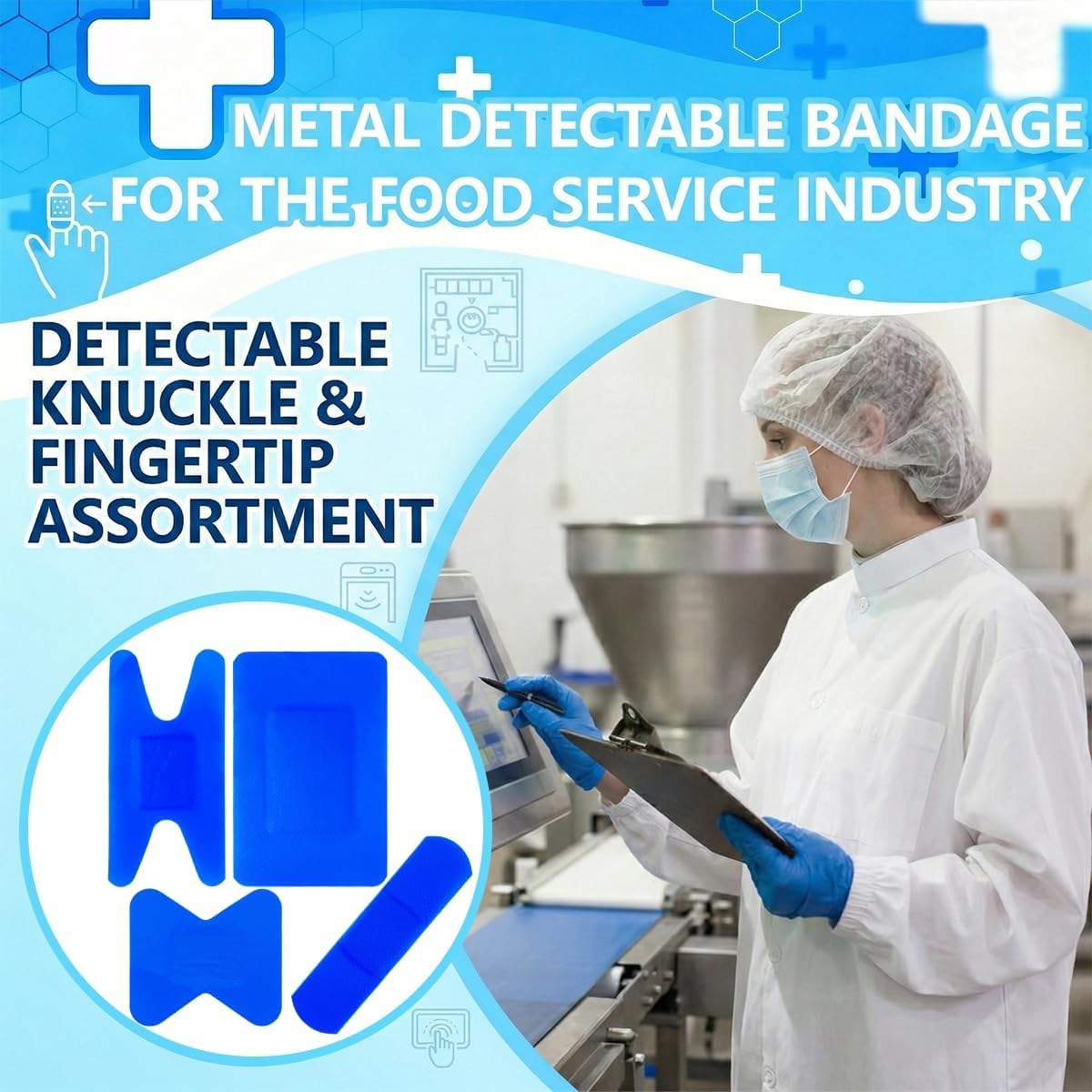 Cohortstar apósito azul en cocina profesional, detectabilidad y seguridad