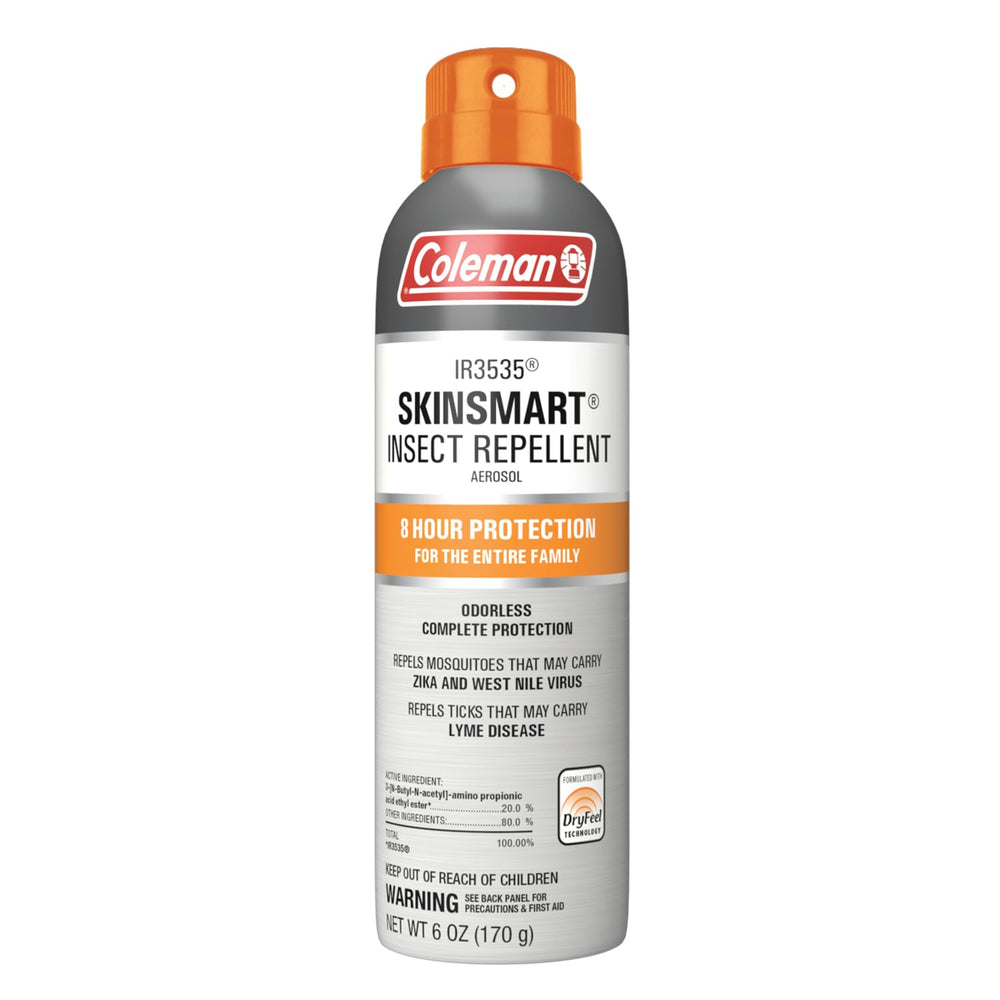 Coleman SkinSmart vista frontal, envase de aluminio compacto y protección familiar