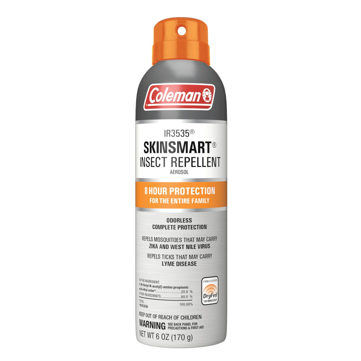 Coleman SkinSmart vista frontal, envase de aluminio compacto y protección familiar