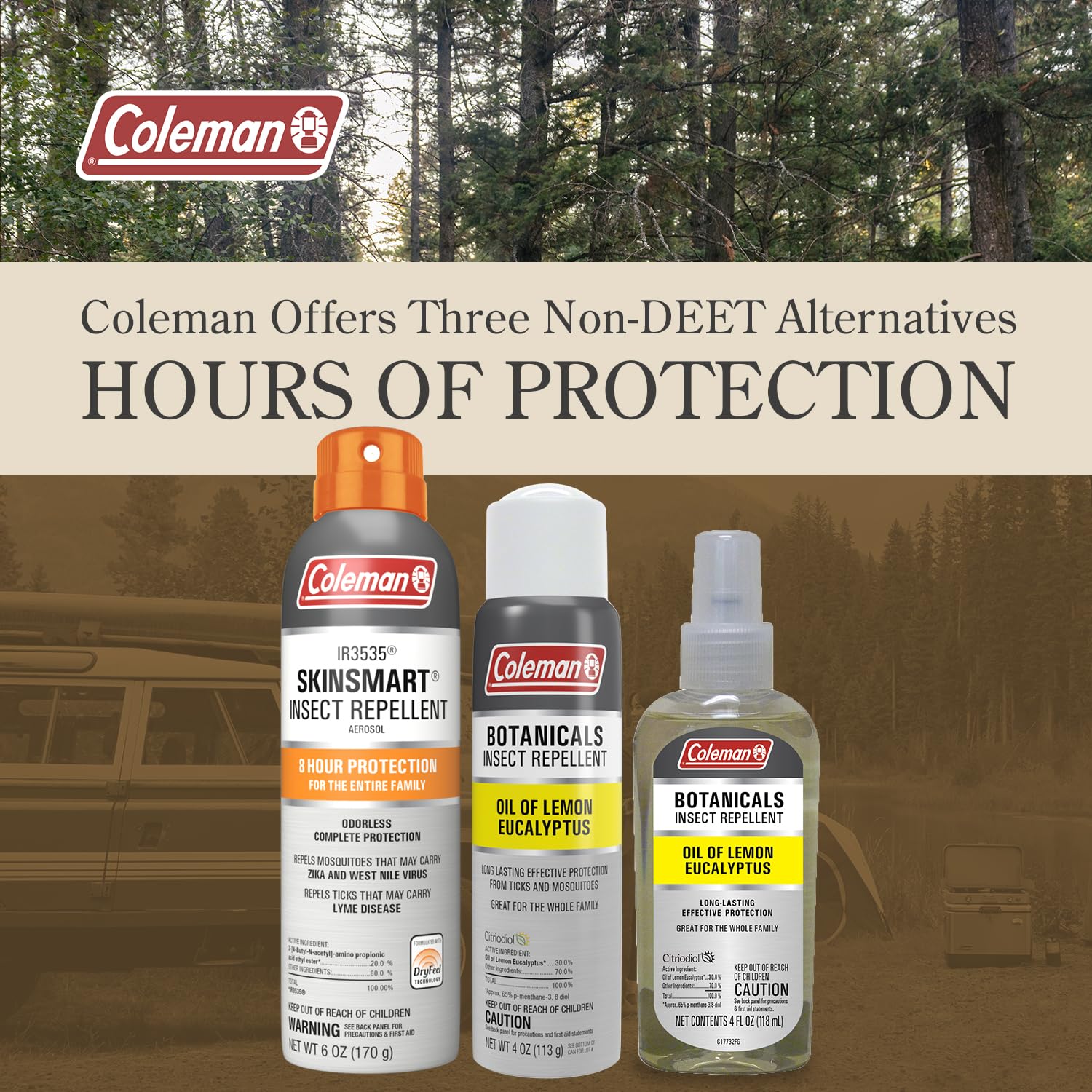 Coleman SkinSmart spray en mano mostrando textura seca y absorción rápida