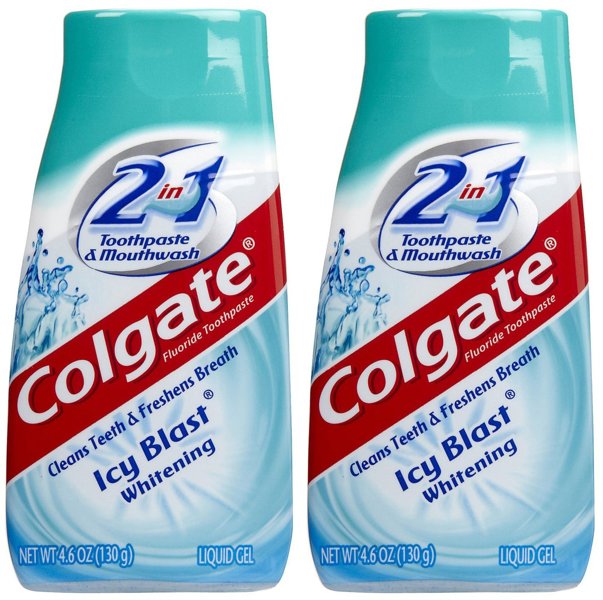 Colgate 2 in 1 Icy Blast primer plano del empaque mostrando doble tubo y frescura