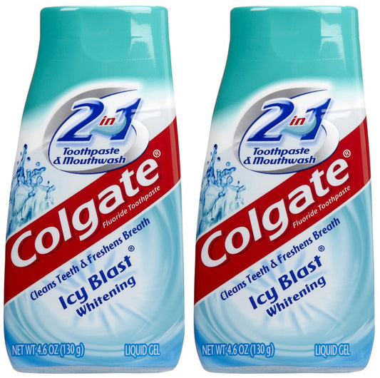 Colgate 2 in 1 Icy Blast primer plano del empaque mostrando doble tubo y frescura