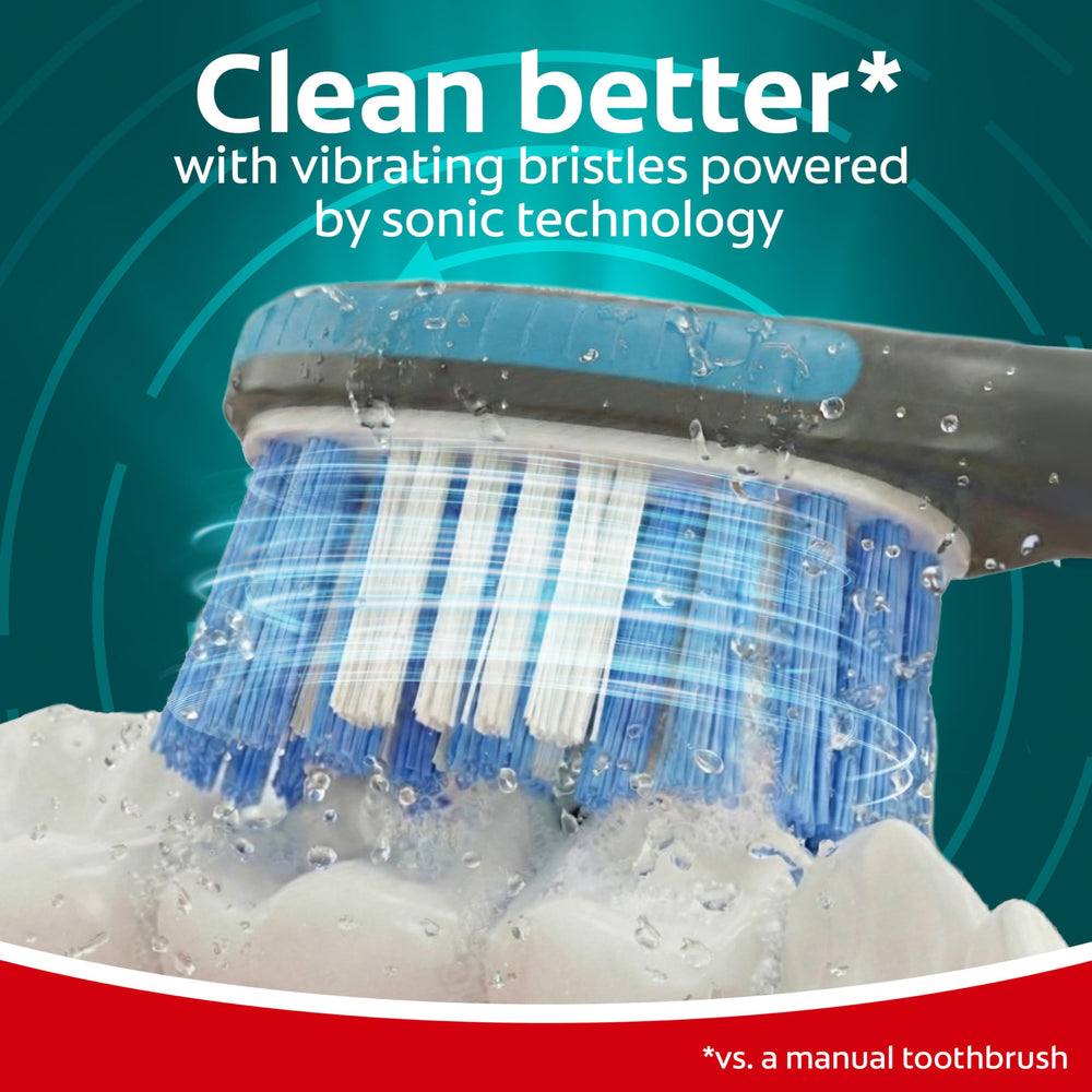 Colgate enfoque en el mango y botón para uso sencillo y cómodo