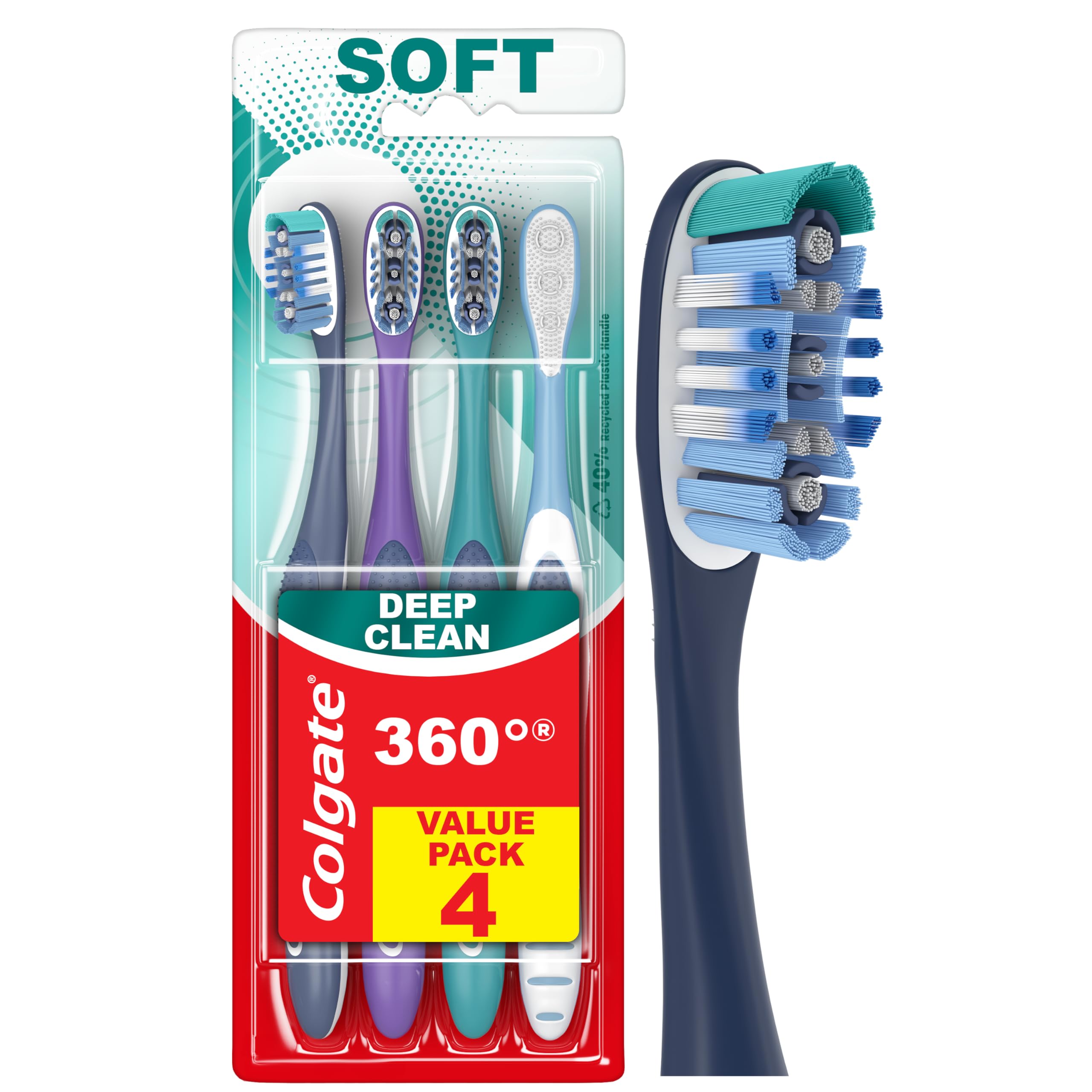 Colgate 360 pack frontal mostrando las cuatro unidades y beneficio limpieza completa