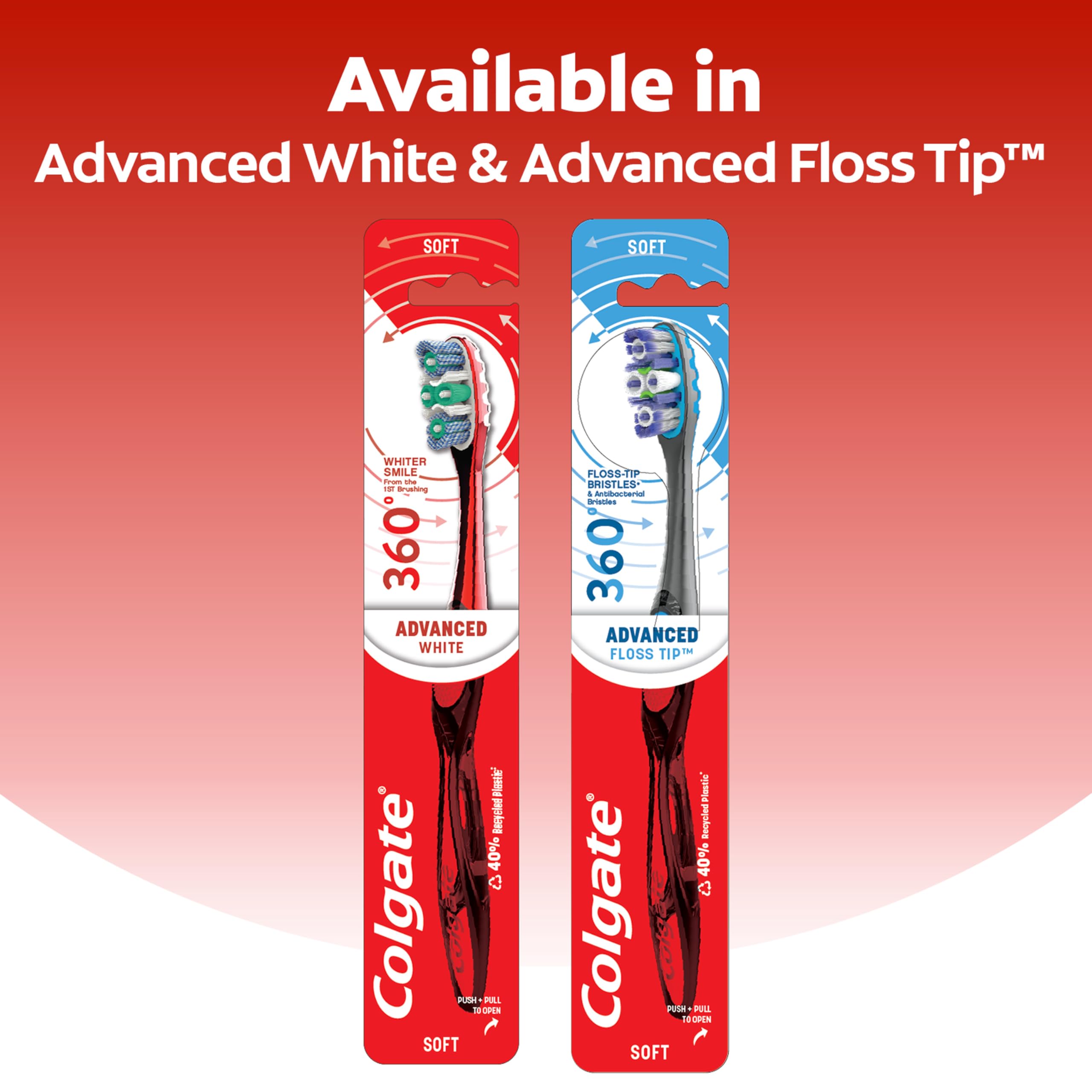 Colgate 360 comparación de tamaño con un cepillo común para referencia