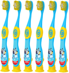 Colgate Bluey vista frontal del cepillo y empaque, promueve higiene fácil