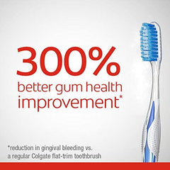 Colgate persona cepillando encías con suavidad, reduce irritación