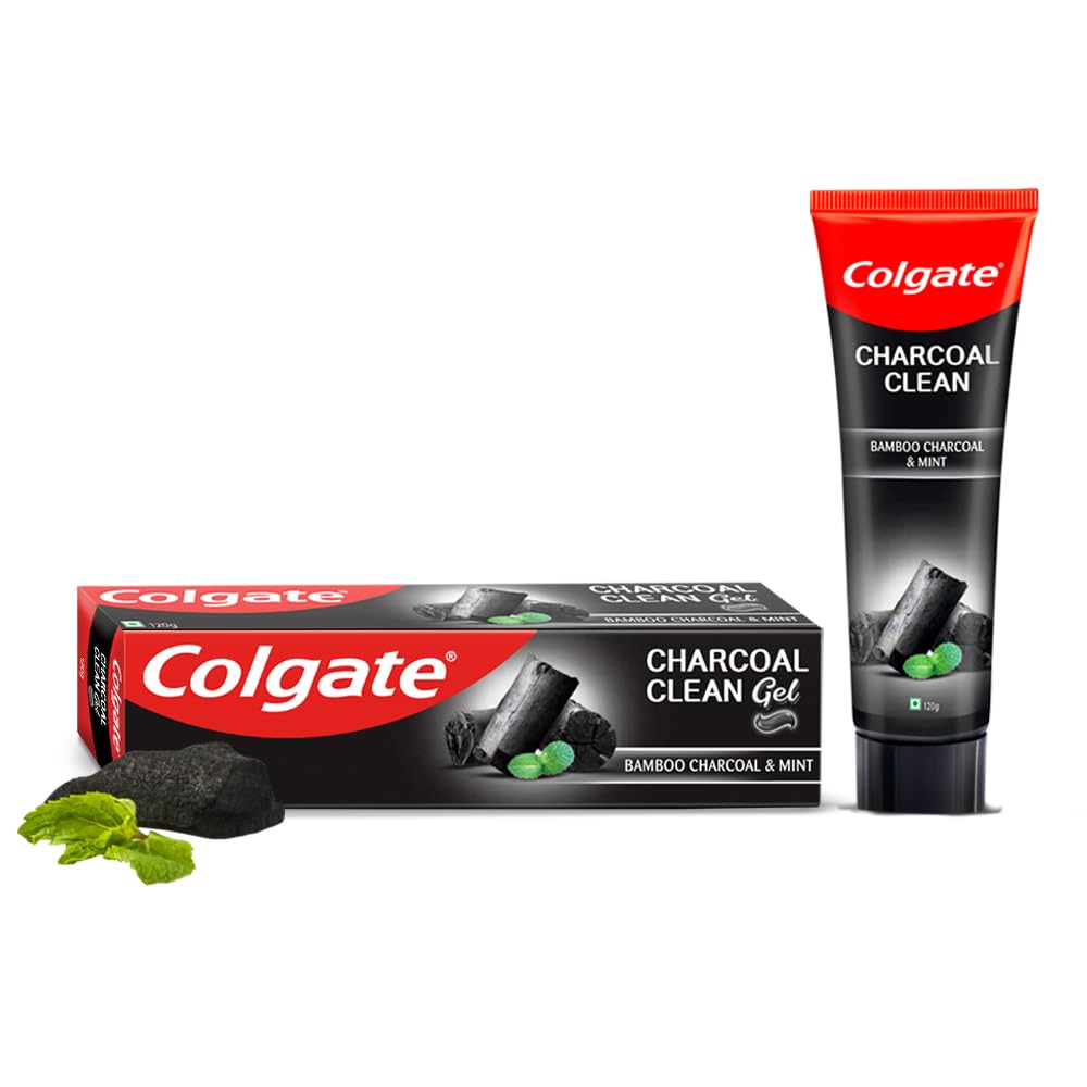 Colgate Charcoal Clean frente del tubo mostrando diseño y beneficio de limpieza