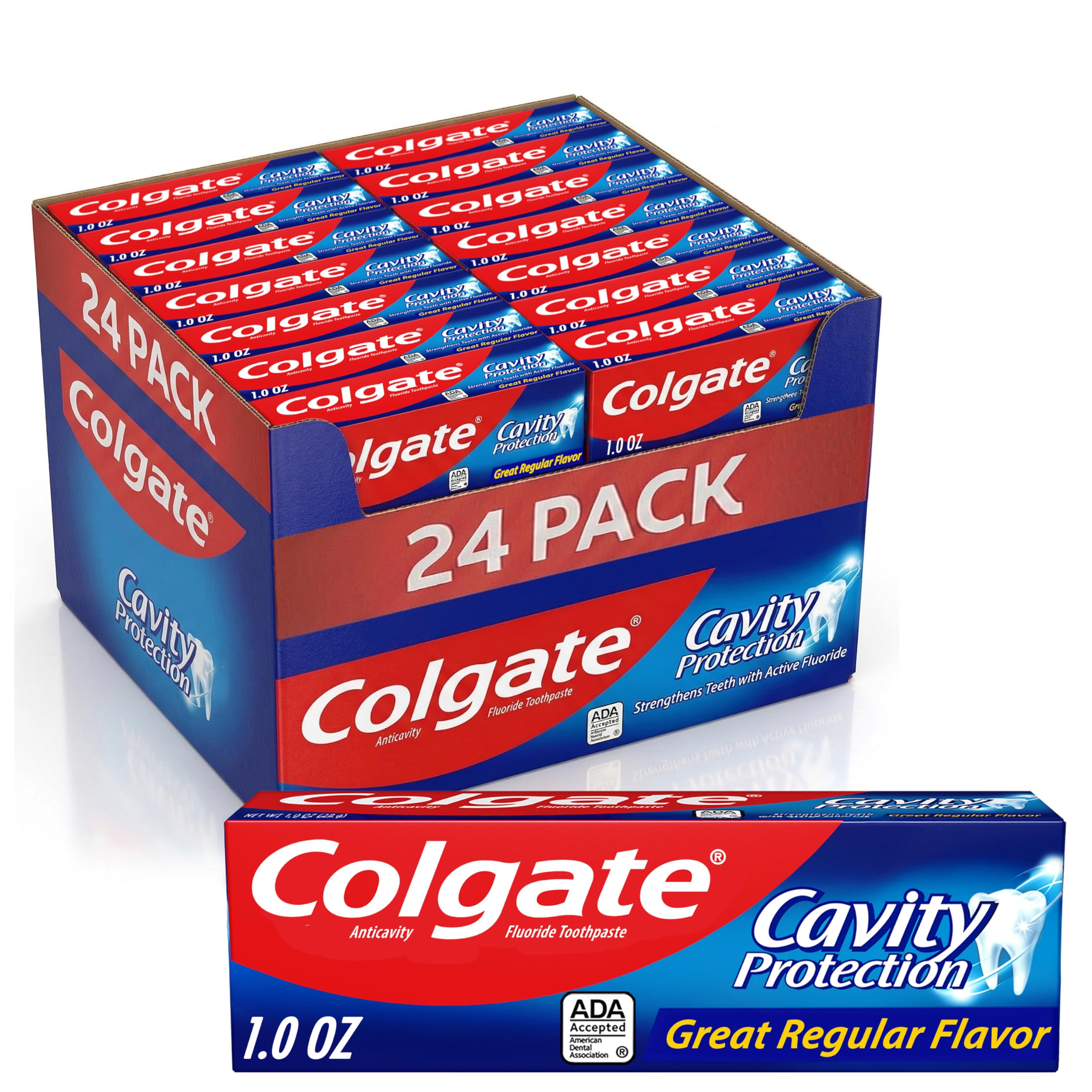 Colgate empaquetado frontal mostrando 24 tubos y conveniencia