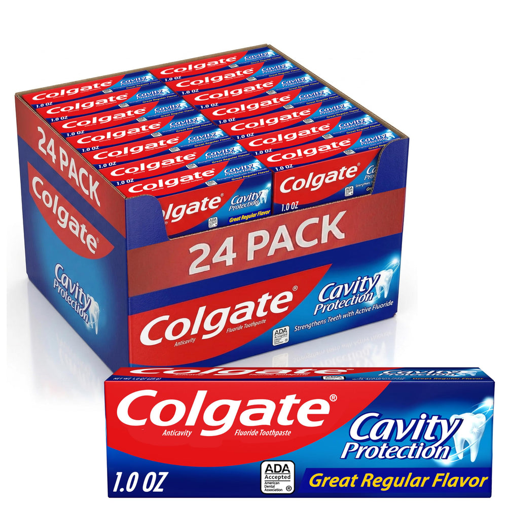 Colgate empaquetado frontal mostrando 24 tubos y conveniencia