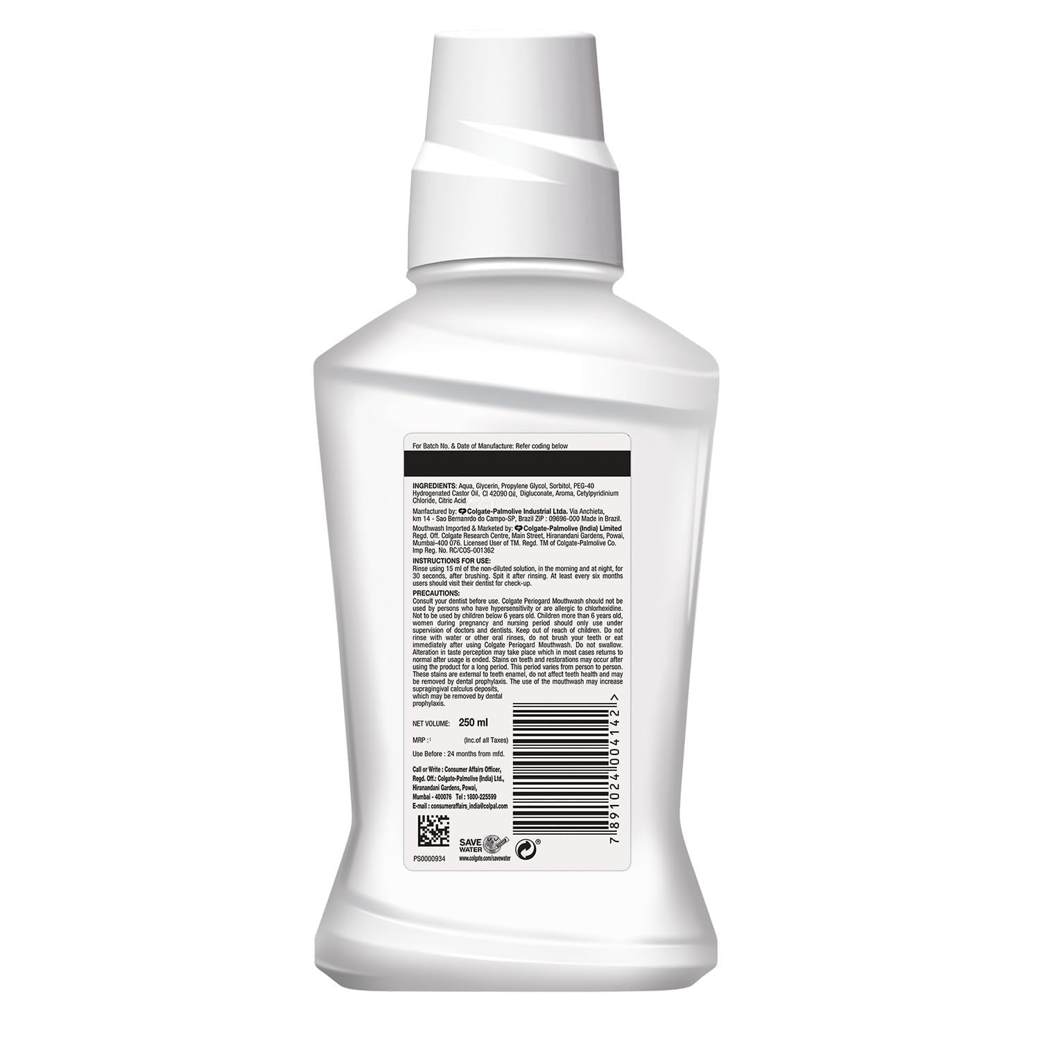 Colgate etiqueta con ingredientes y beneficio de fórmula baja en tinción