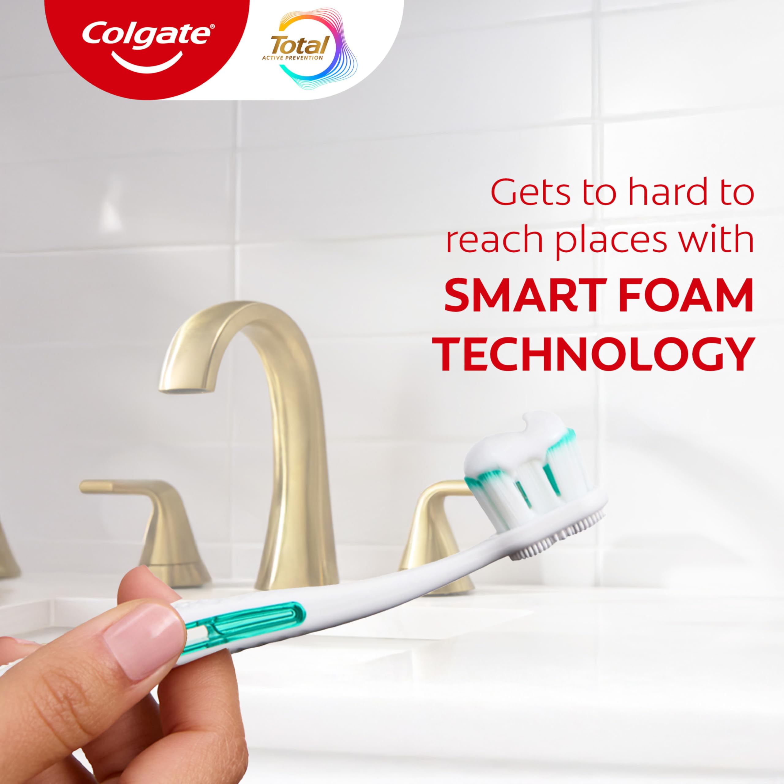 Colgate etiqueta de ingredientes con flúor de estaño y ventajas antibacterianas