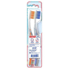 Colgate etiqueta del producto con instrucciones y beneficios claros
