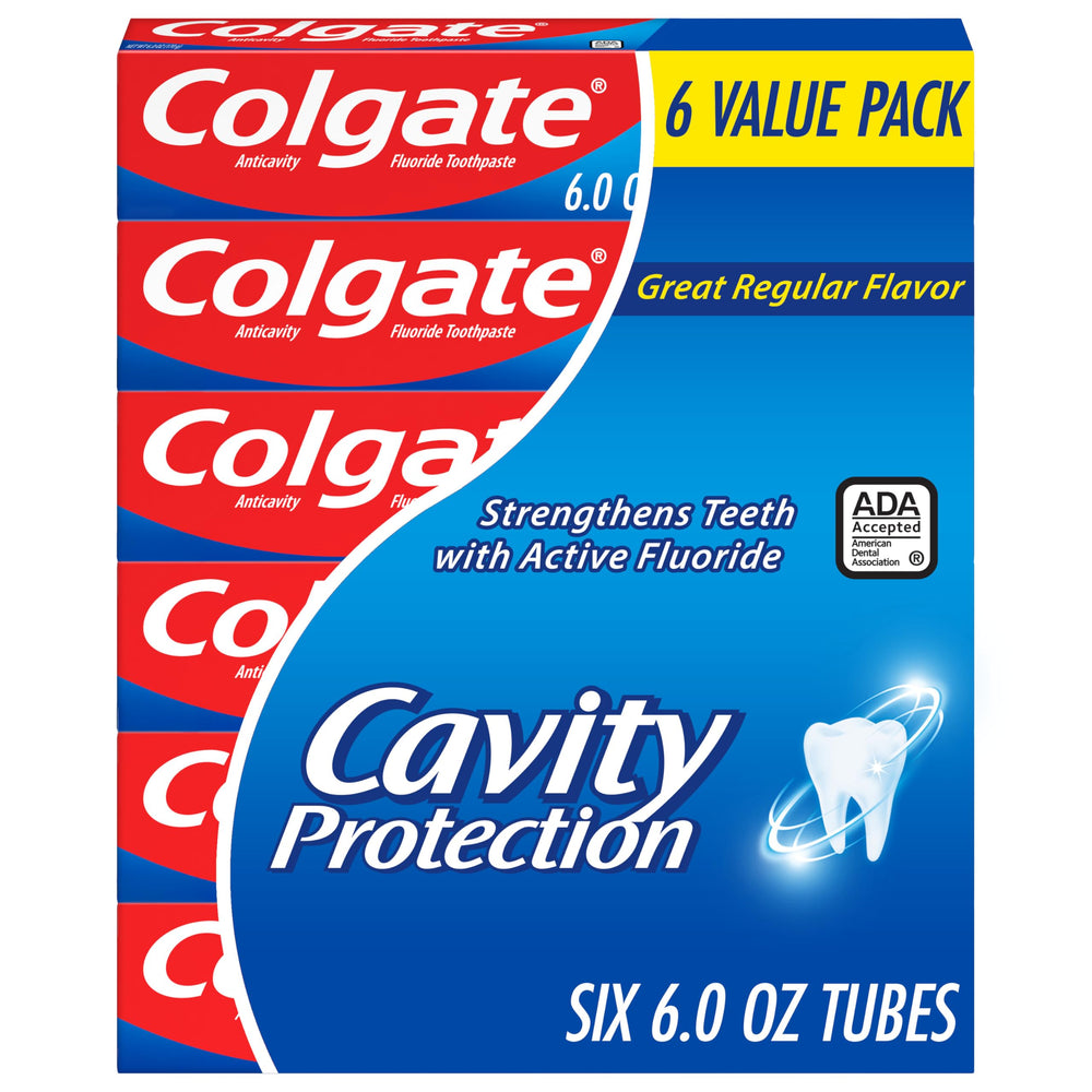 Colgate frente del empaque mostrando el sabor menta y beneficio anticaries