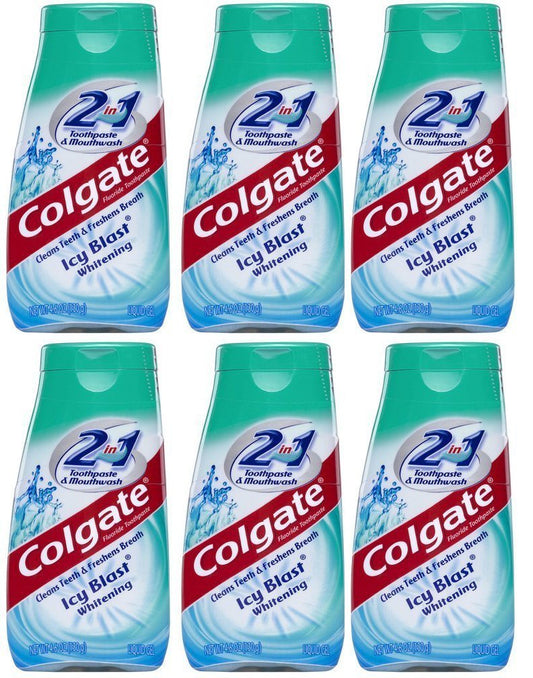 Colgate empaque frontal seis tubos mostrando cantidad y frescura