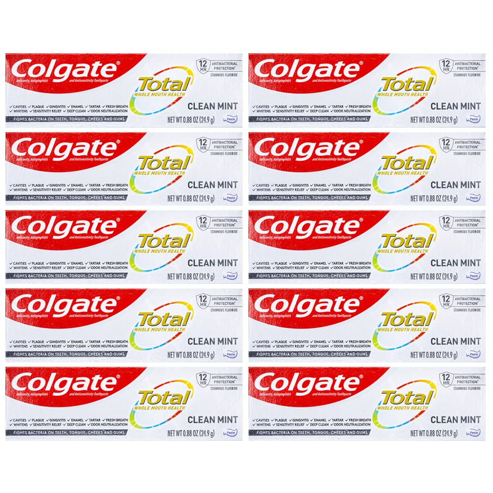Colgate frente del empaque en pack de 10 práctico para viaje y conveniencia