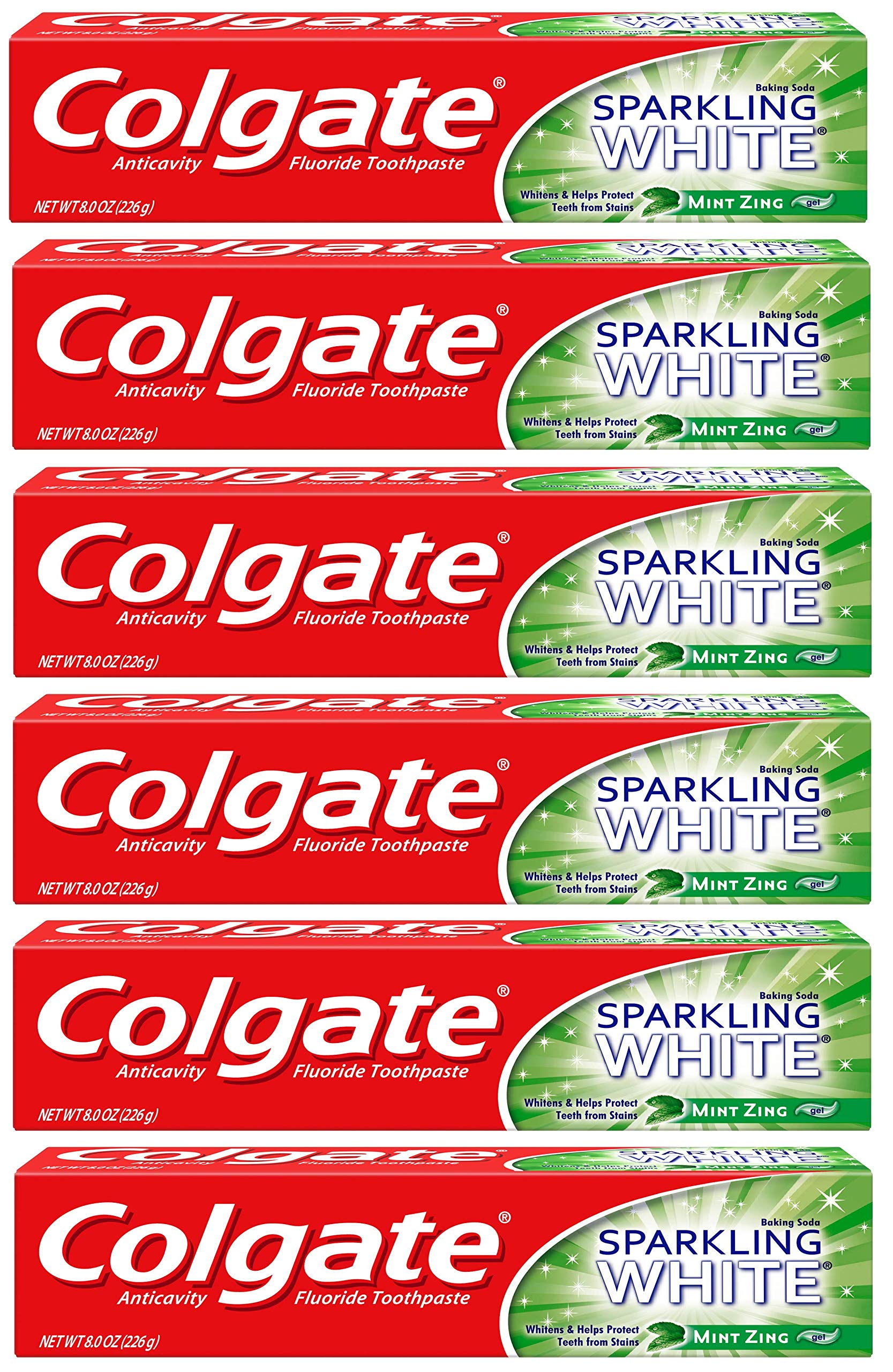 Colgate empaque frontal pack de 6 que muestra tamaño y presentación, frescura asegurada