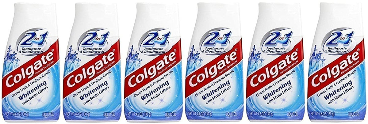 Colgate frontal del paquete mostrando formato de 4.6 oz y beneficios