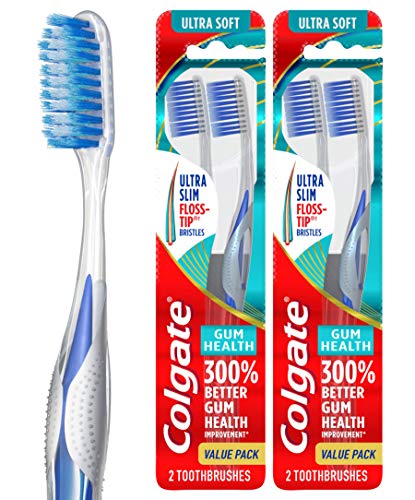 Colgate vista frontal del empaque con cuatro cepillos, protección suave