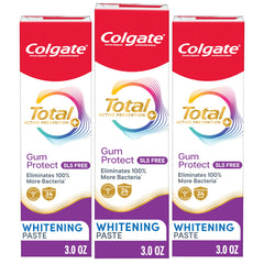 Colgate pack frontal mostrando tres tubos para cuidado de encías y conveniencia