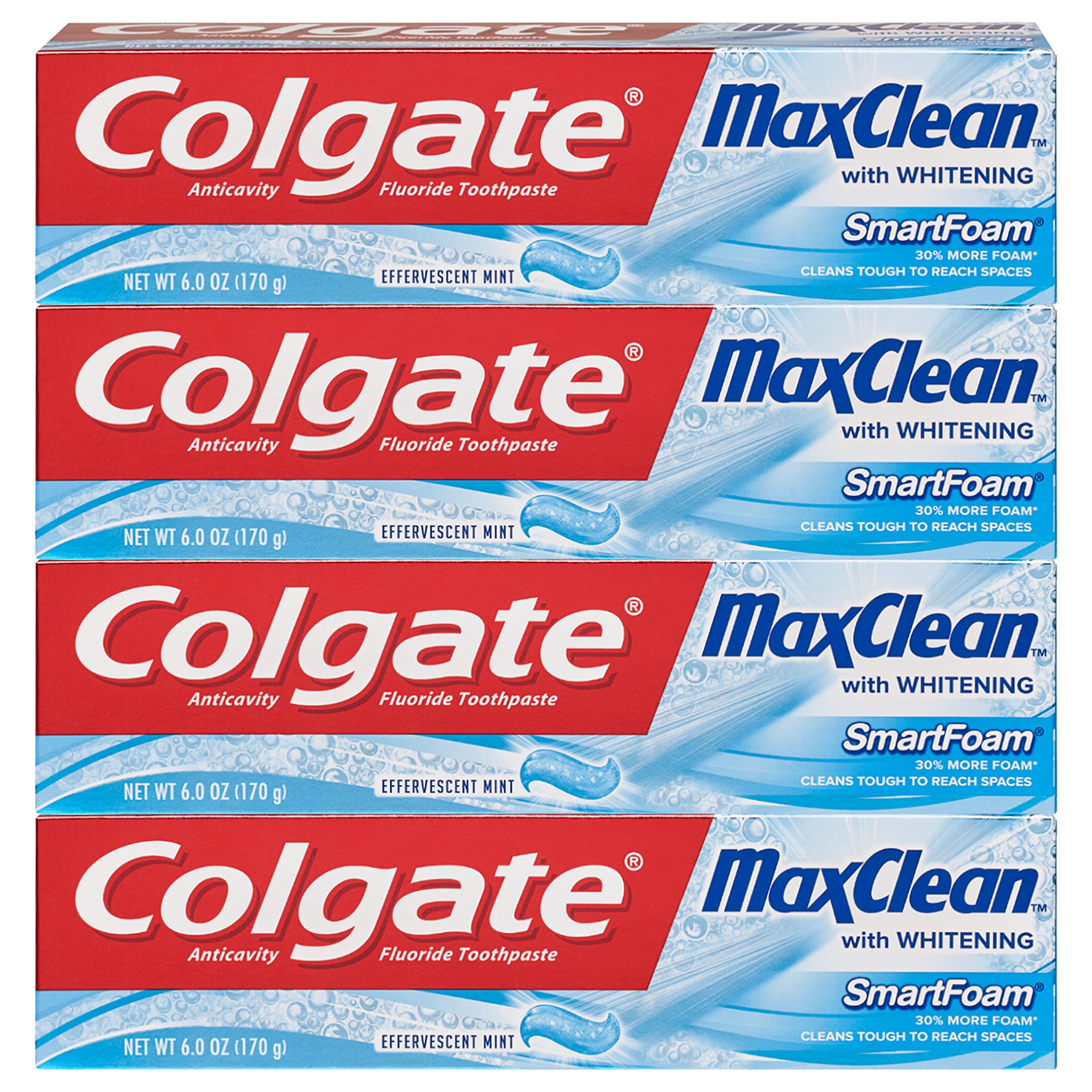 Colgate Max Clean frente del tubo mostrando la etiqueta y beneficios