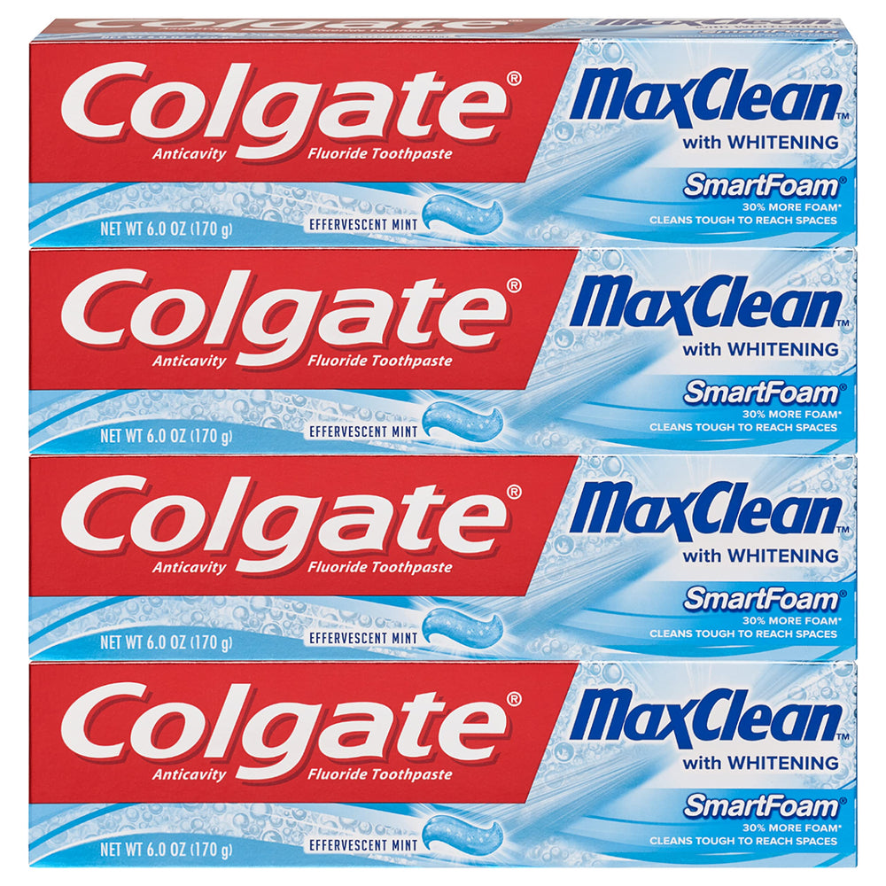Colgate Max Clean frente del tubo mostrando la etiqueta y beneficios
