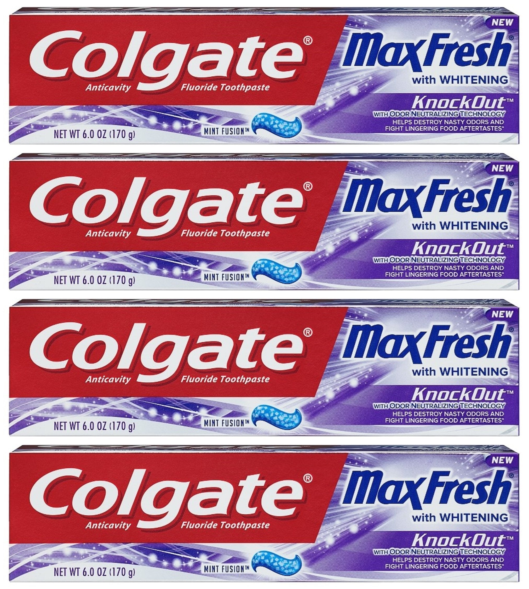 Colgate Max Fresh presentación frontal mostrando tubo y etiqueta, frescor visible