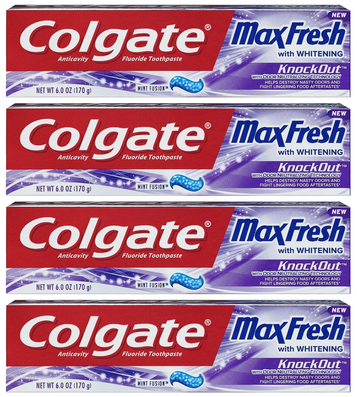 Colgate Max Fresh presentación frontal mostrando tubo y etiqueta, frescor visible