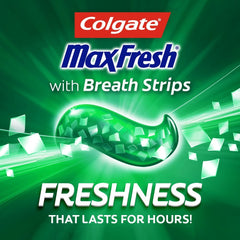 Colgate Max Fresh tubo abierto con pasta dispensada, aplicación fácil y controlada