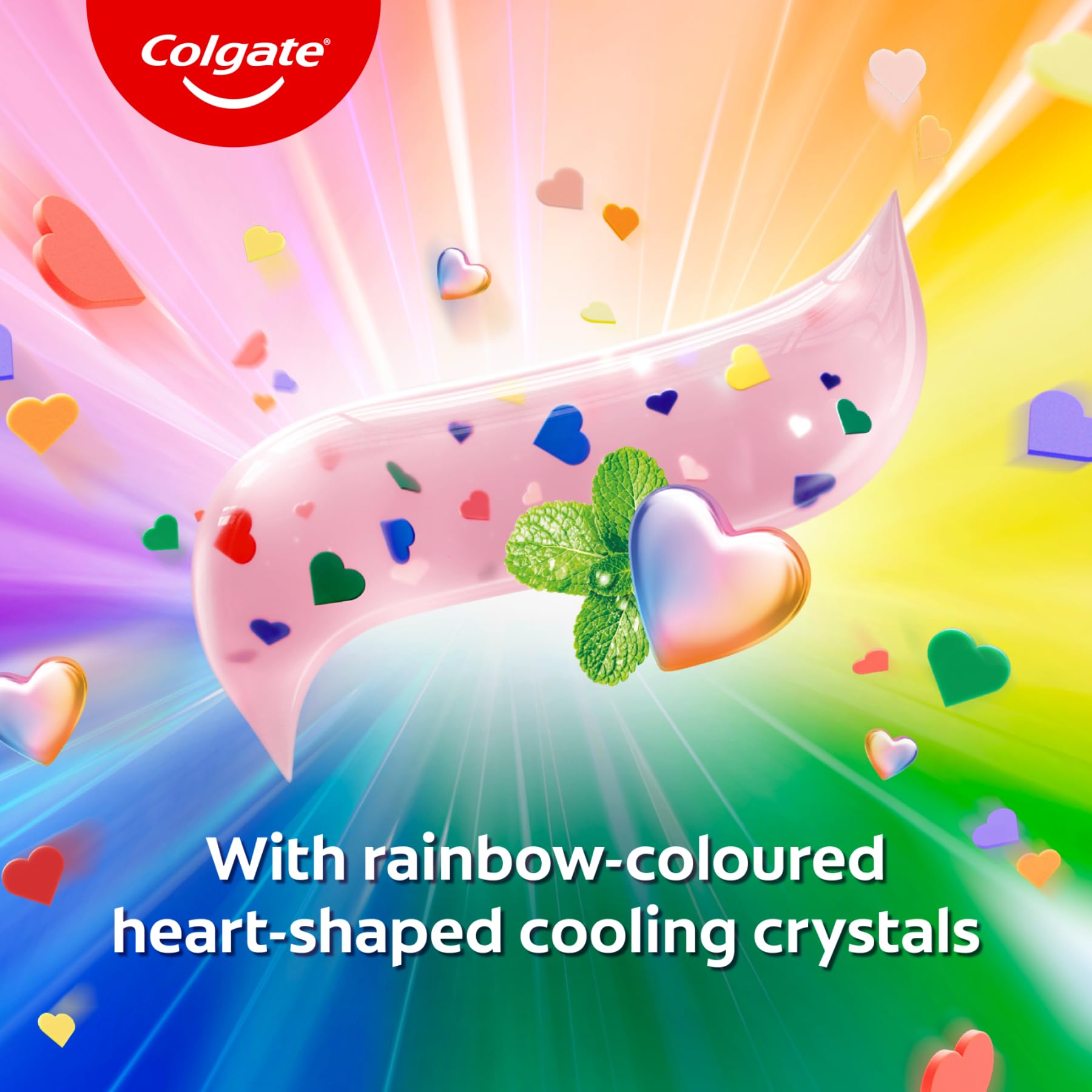 Colgate MaxFresh primer plano de cristales en forma de corazón aportando sorpresa