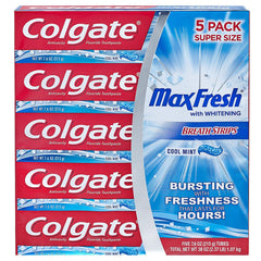 Colgate MaxFresh frente del empaque mostrando tubos y beneficio de frescura duradera