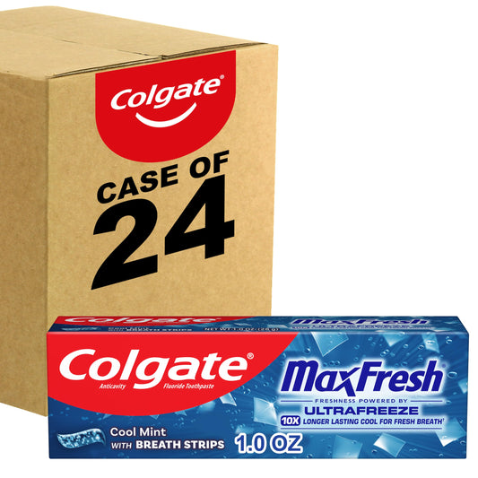 Colgate MaxFresh frente del empaque mostrando menta y paquete de 24