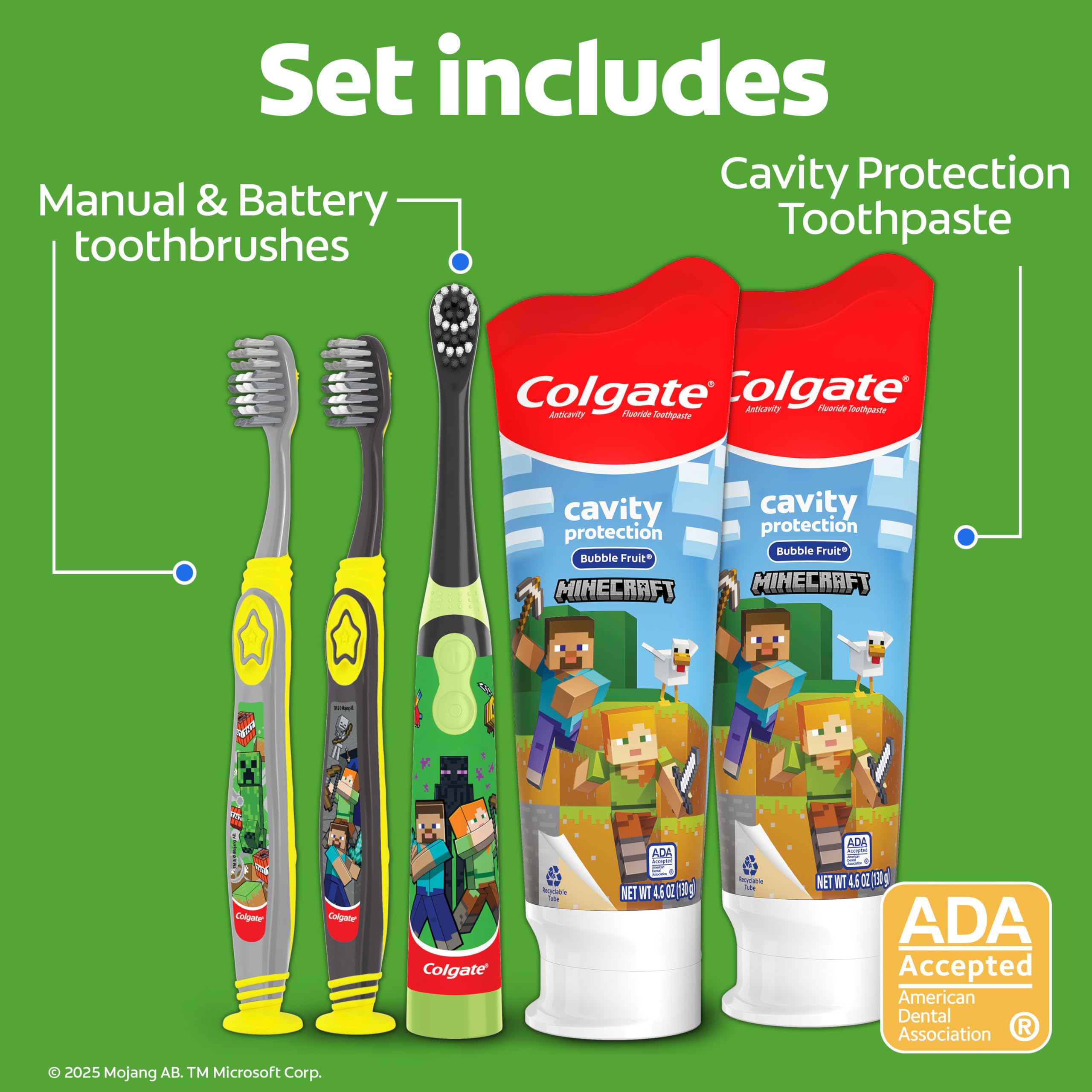Colgate Minecraft cepillo manual con mango ergonómico para manos pequeñas