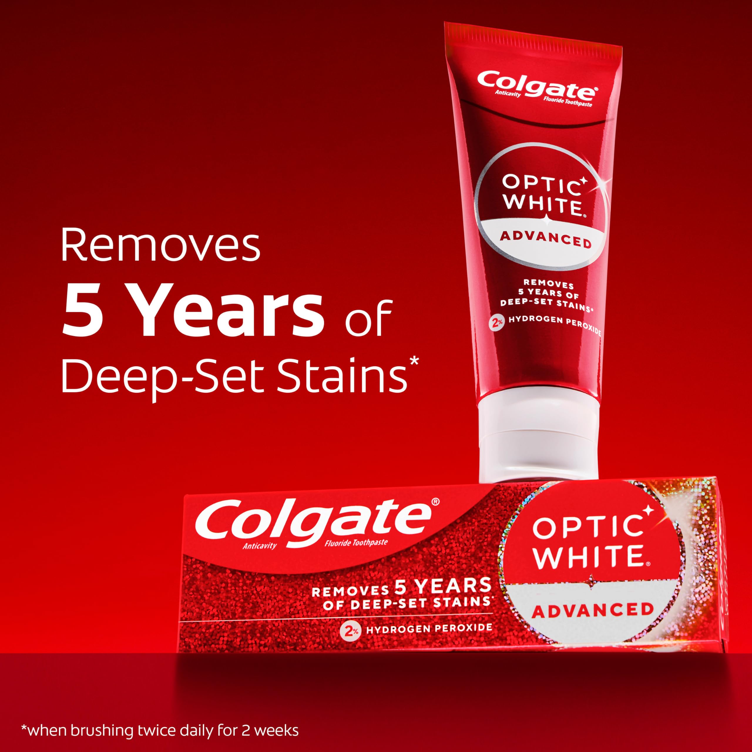 Colgate Optic White Advanced primer plano del ingrediente peróxido de hidrógeno acción