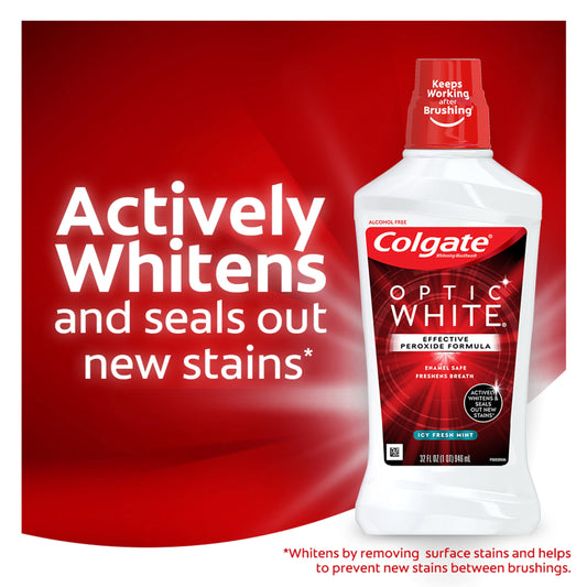 Colgate Optic White etiqueta con ingredientes destacando fórmula y seguridad