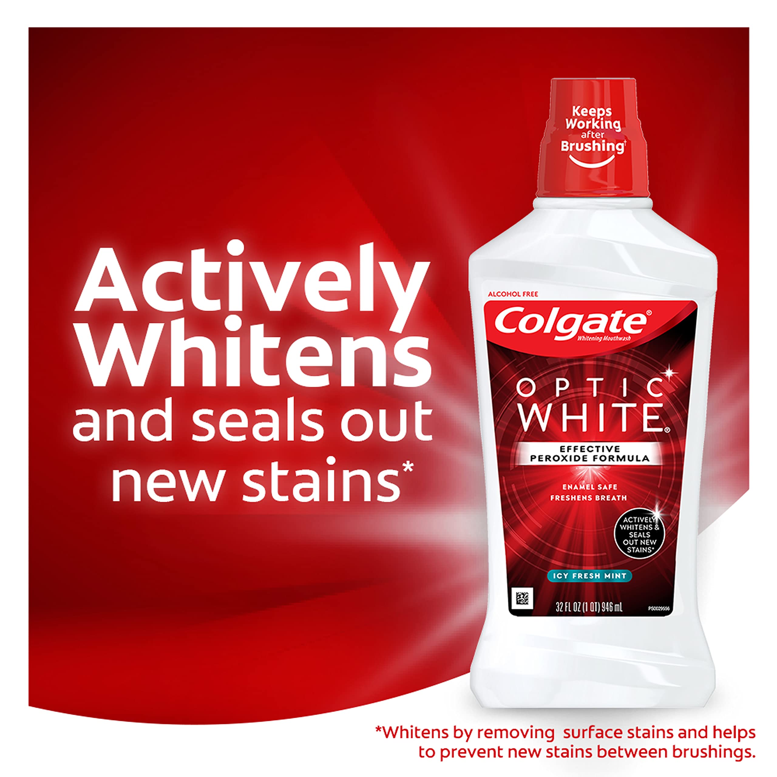 Colgate Optic White etiqueta detallada mostrando ingredientes clave