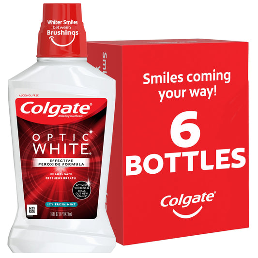 Colgate Optic White frente del empaque muestra producto y beneficio blanqueador