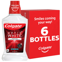 Colgate Optic White frente del empaque muestra producto y beneficio blanqueador