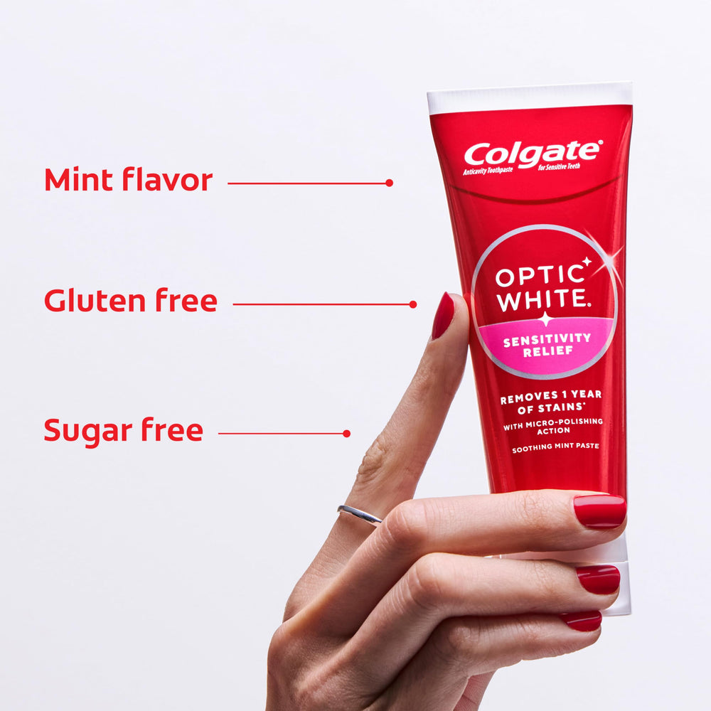 Colgate Optic White etiqueta mostrando ingredientes y seguridad del esmalte