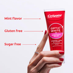Colgate Optic White etiqueta mostrando ingredientes y seguridad del esmalte