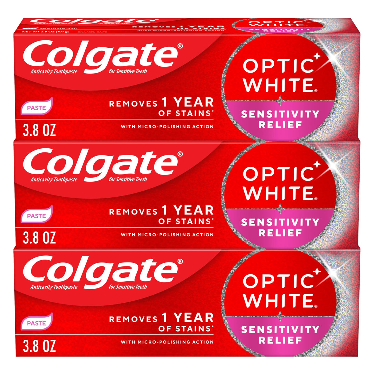 Colgate Optic White frontal mostrando el pack y beneficios visibles