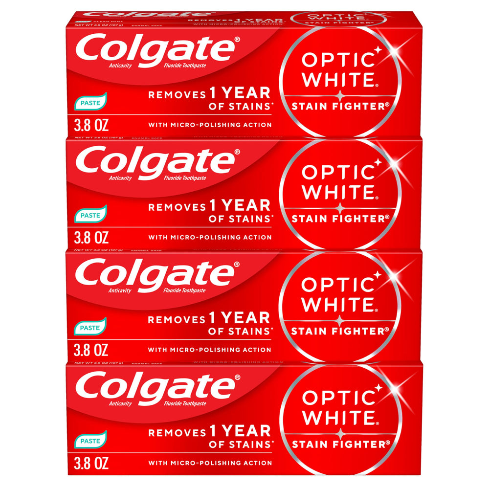 Colgate mostrando paquete frontal y beneficio blanqueador