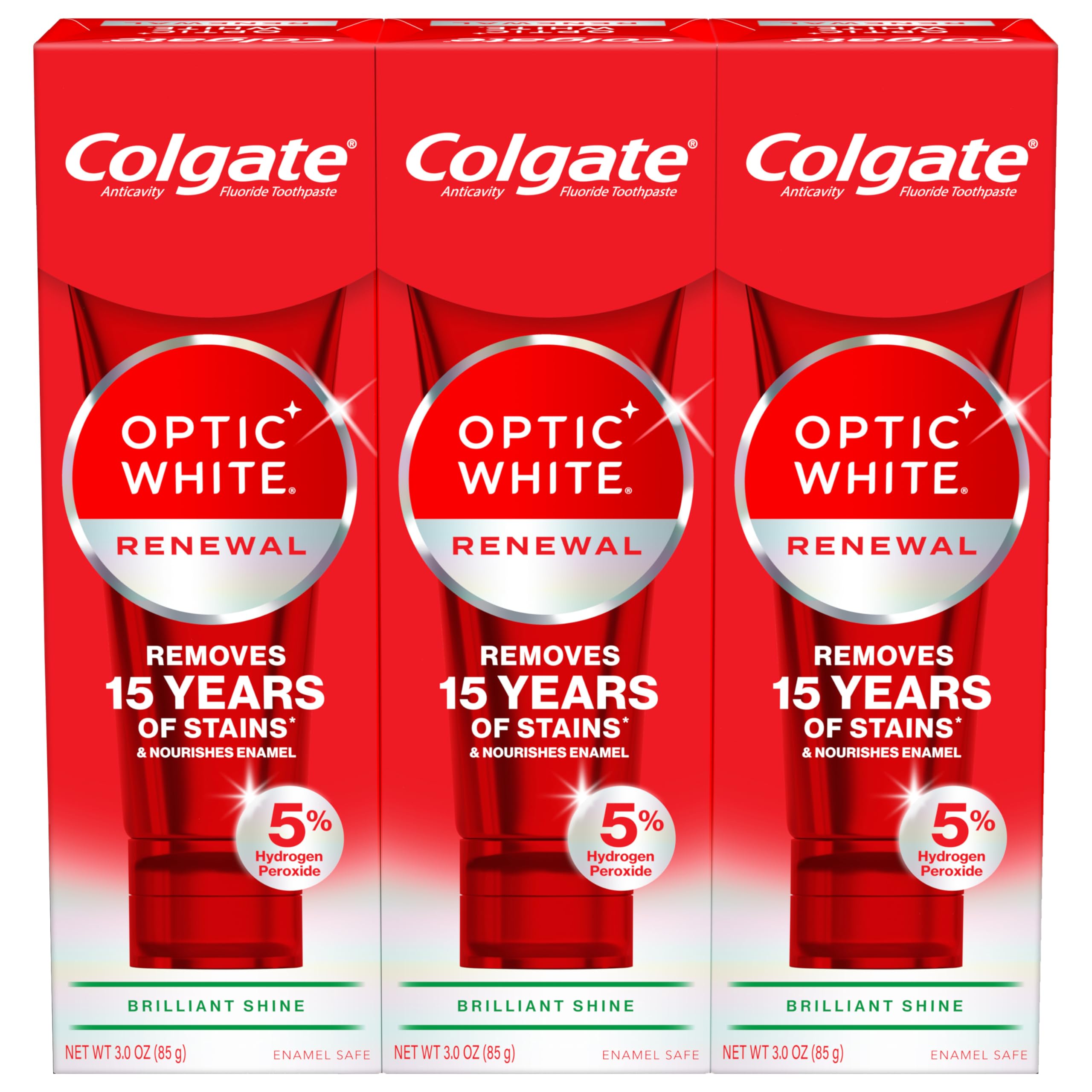 Colgate mostrando el frente del empaque y beneficio blanqueador visible