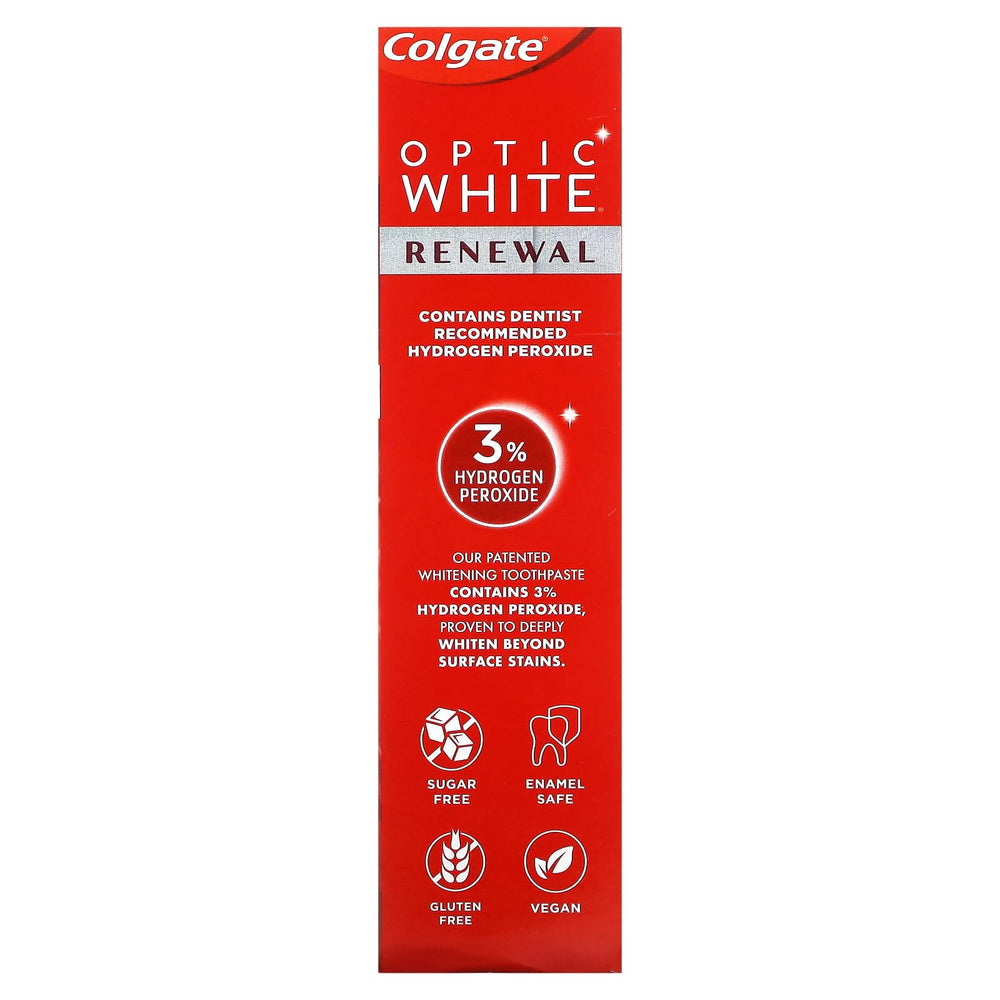 Colgate Optic White Renewal primer plano de la textura blanca y ventaja de limpieza profunda
