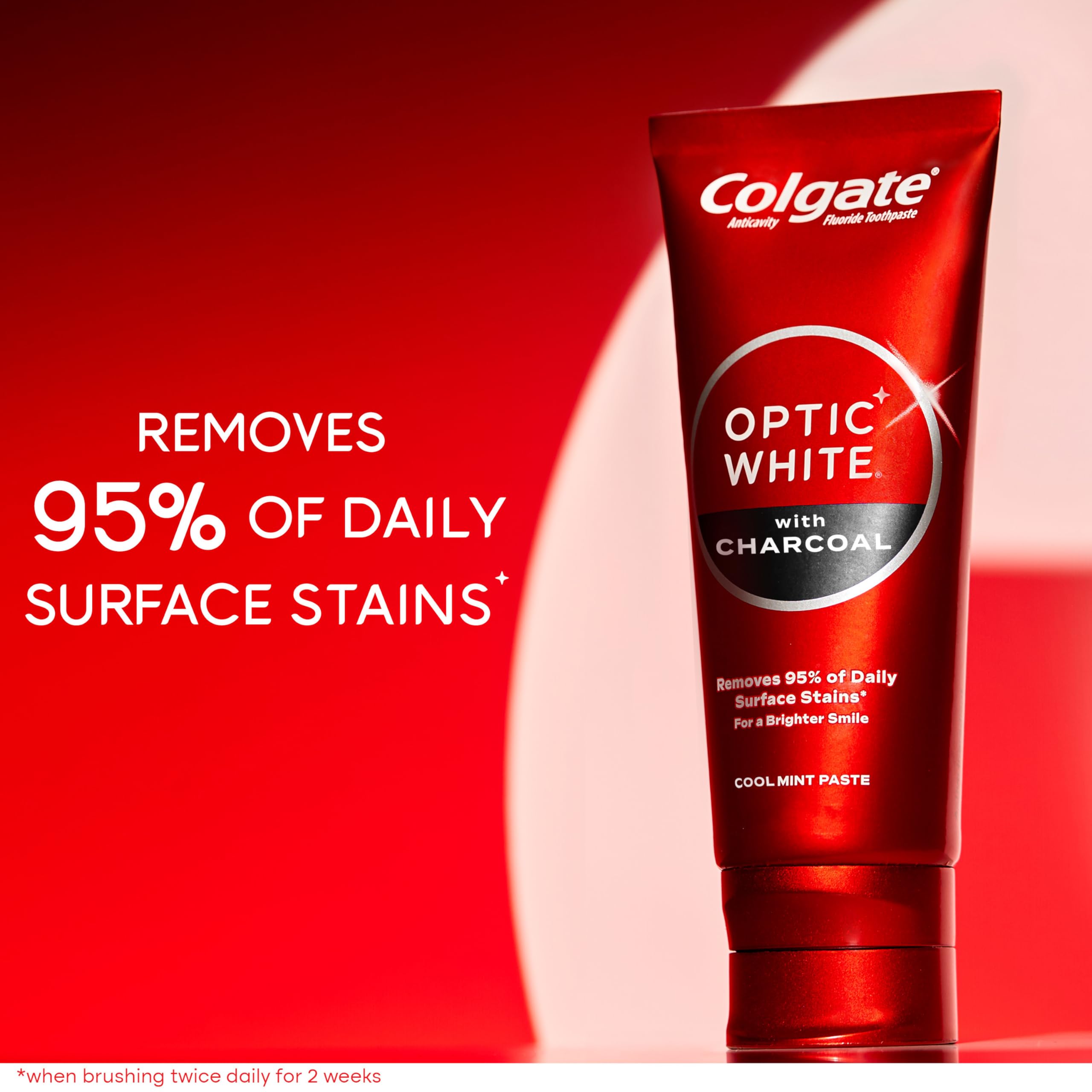 Colgate Optic White textura de la pasta con partículas micro-pulidoras visibles