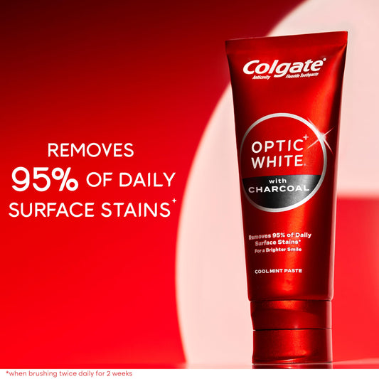 Colgate Optic White textura de la pasta con partículas micro-pulidoras visibles