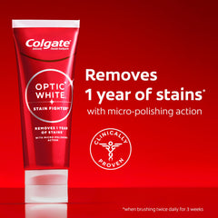 Colgate tubo en primer plano con texto de acción micro-pulidora