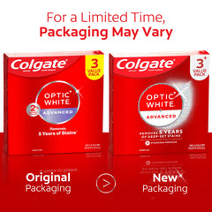 Colgate Optic White tubo en primer plano que resalta la fórmula y su acción rápida