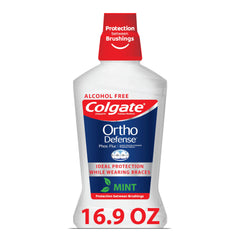 Colgate Ortho Defense frontal mostrando botella y beneficio de protección