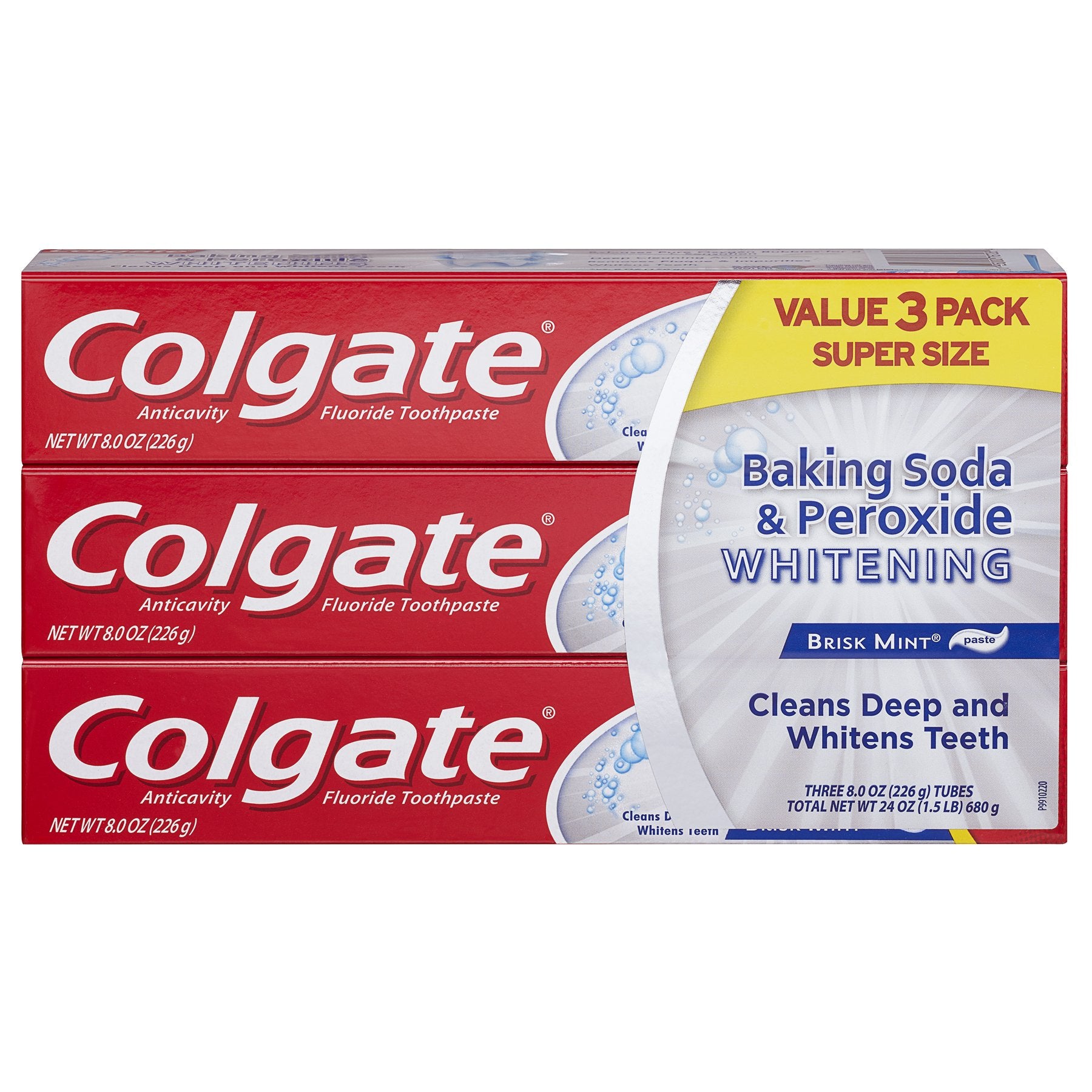 Colgate pack de tres tubos frontal mostrando el envase y beneficio limpieza profunda